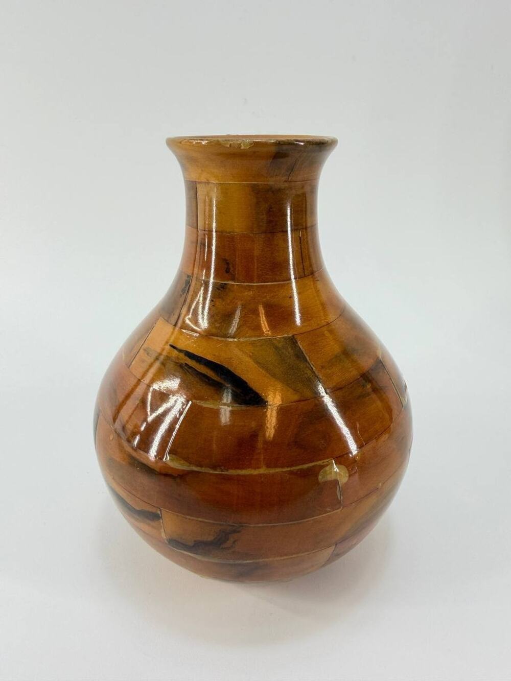 Vintage Handcrafted Wooden Vase Brown Wood Grain Decorative Bud Vase Rustic